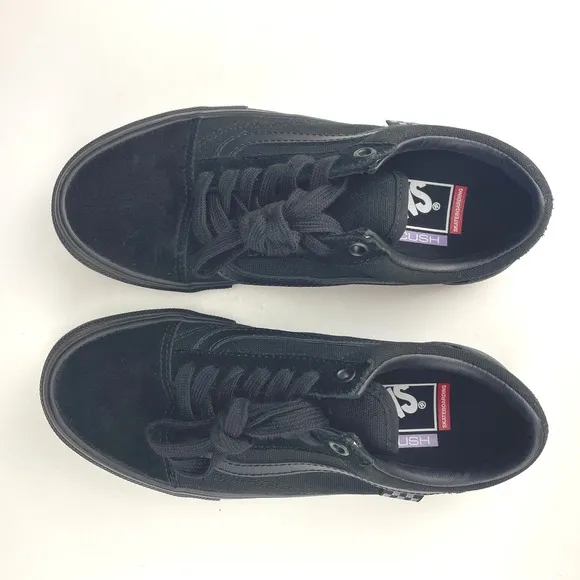 VANS PopCush Old Skool NWOT Triple Black Canvas &amp; Suede Mens (4.5) Skate‎ 500714
