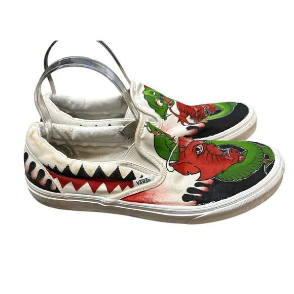 Vans Python Snake Devil Cat? Painted Slip On Sneakers Shoes Size M9.5 W11