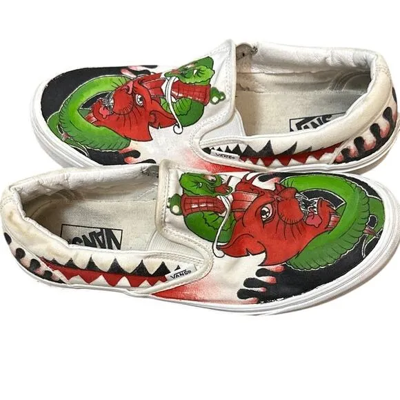 Vans Python Snake Devil Cat? Painted Slip On Sneakers Shoes Size M9.5 W11