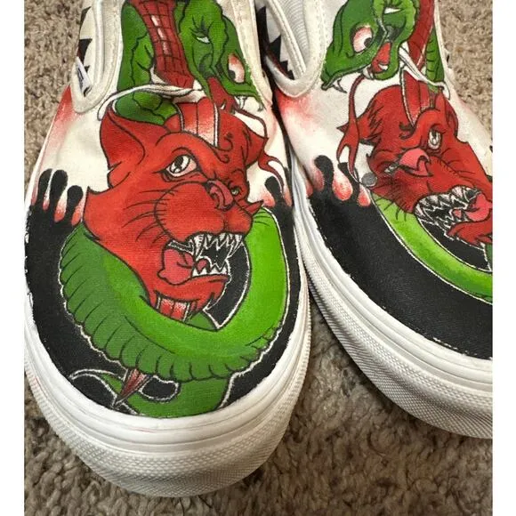 Vans Python Snake Devil Cat? Painted Slip On Sneakers Shoes Size M9.5 W11