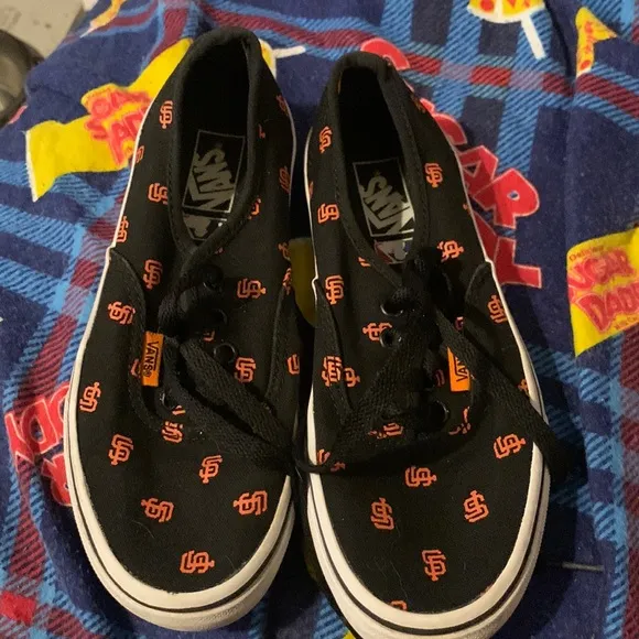 VANS San Francisco Giants MLB Black Kids  Canvas Low Skater Shoes US 2.5