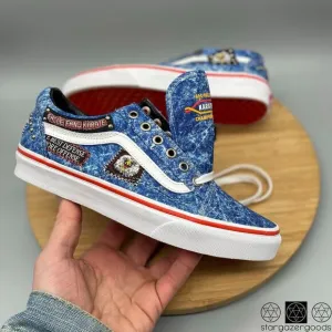 Vans Shoes Mens 8 Womens 9.5 Blue Retro 90s Cobra Karate Canvas Denim Skate