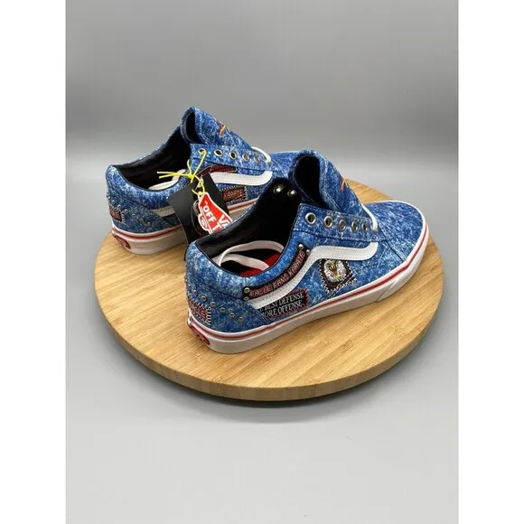 Vans Shoes Mens 8 Womens 9.5 Blue Retro 90s Cobra Karate Canvas Denim Skate
