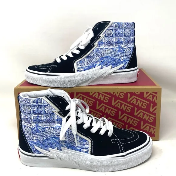 VANS Sk8-Hi Bolt Skate Shoes Canvas Suede Sneakers Blue Black Men's VN0A5JIBLK