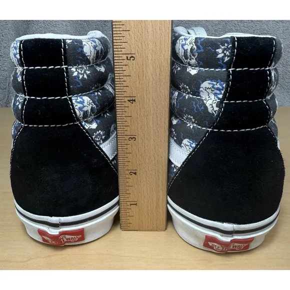 Vans Sk8-Hi Flash Skulls Black Blue White Canvas Suede shoes Mens Size 10.5