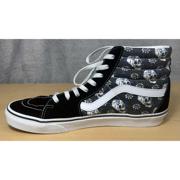 Vans Sk8-Hi Flash Skulls Black Blue White Canvas Suede shoes Mens Size 10.5
