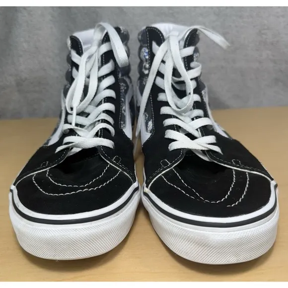 Vans Sk8-Hi Flash Skulls Black Blue White Canvas Suede shoes Mens Size 10.5