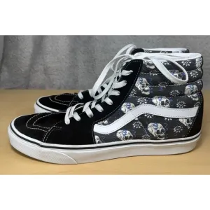 Vans Sk8-Hi Flash Skulls Black Blue White Canvas Suede shoes Mens Size 10.5