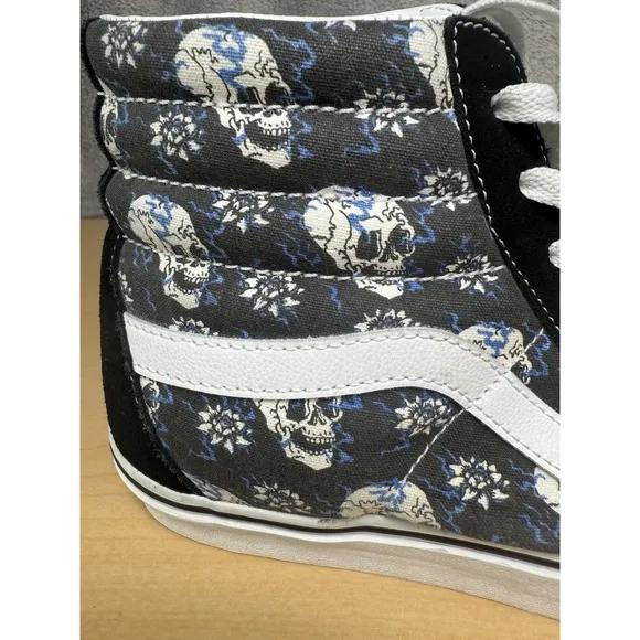 Vans Sk8-Hi Flash Skulls Black Blue White Canvas Suede shoes Mens Size 10.5