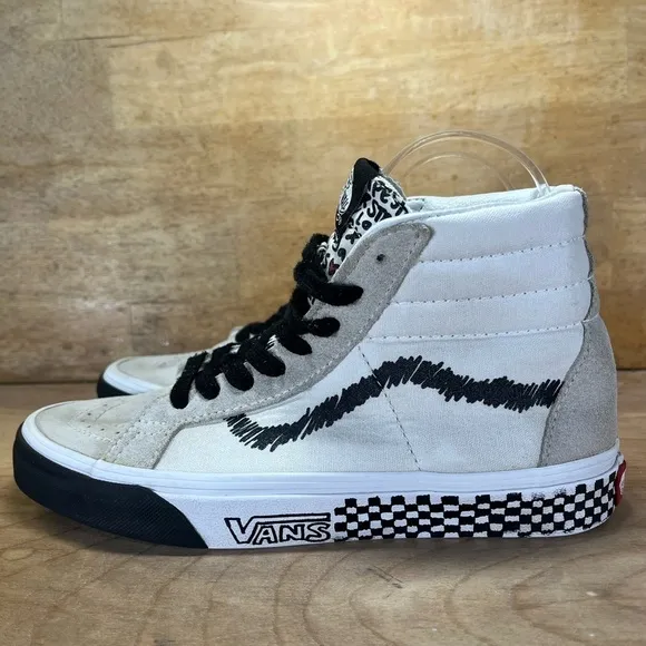 Vans Sk8 Hi SUEDE/Canvas Womens Size 7 Shoes Sneakers White Black