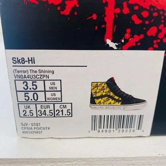 Vans SK8-Hi Terror The Shining NEW‎ Mens 3.5 Women's 5 Redrum Skateboarding