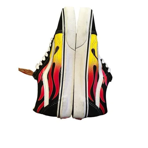 VANS Unisex Size M-7.5/W-9 Lace Up Flame Old Skool Low Top Skate Shoes Black NWT