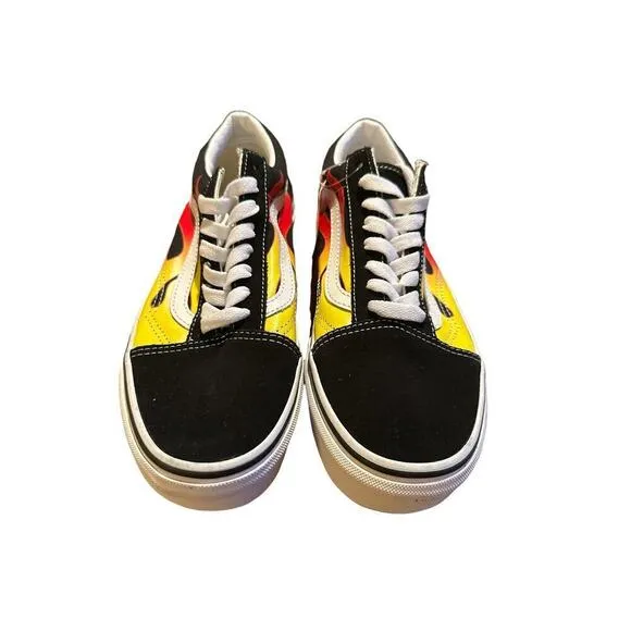 VANS Unisex Size M-7.5/W-9 Lace Up Flame Old Skool Low Top Skate Shoes Black NWT