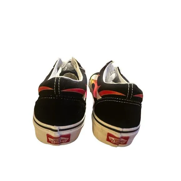 VANS Unisex Size M-7.5/W-9 Lace Up Flame Old Skool Low Top Skate Shoes Black NWT
