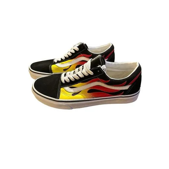 VANS Unisex Size M-7.5/W-9 Lace Up Flame Old Skool Low Top Skate Shoes Black NWT