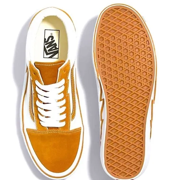 Vans White and Brown Old Skool Sneakers with Lightning Bolt