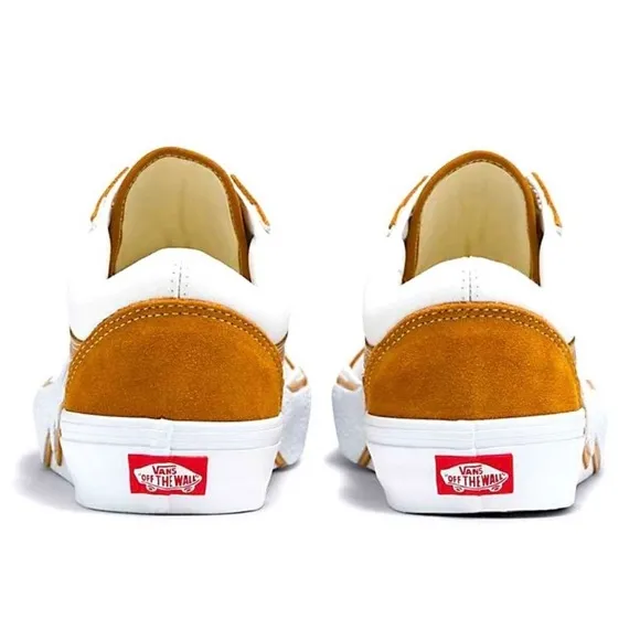 Vans White and Brown Old Skool Sneakers with Lightning Bolt