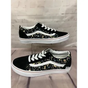Vans Womens Girls Old Skool Black Floral Canvas Sneakers Size 5 Skater Shoes New