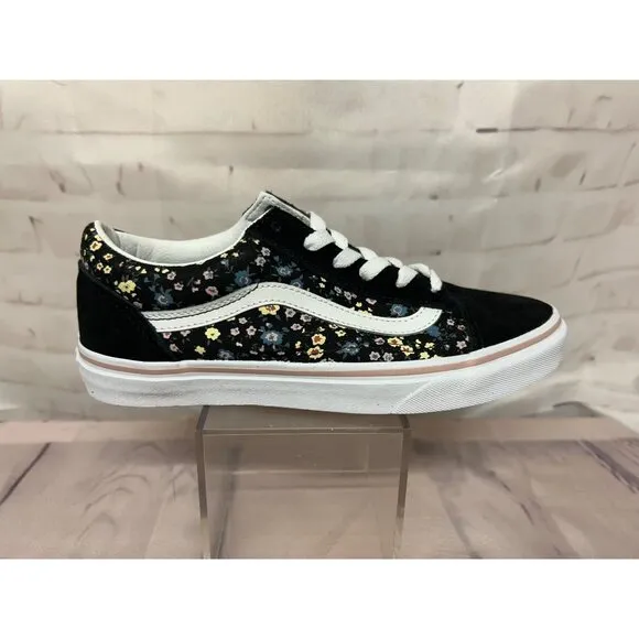 Vans Womens Girls Old Skool Black Floral Canvas Sneakers Size 5 Skater Shoes New