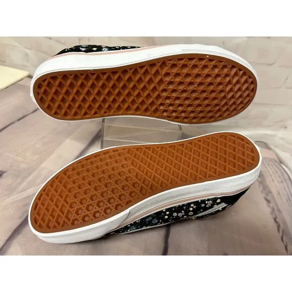 Vans Womens Girls Old Skool Black Floral Canvas Sneakers Size 5 Skater Shoes New