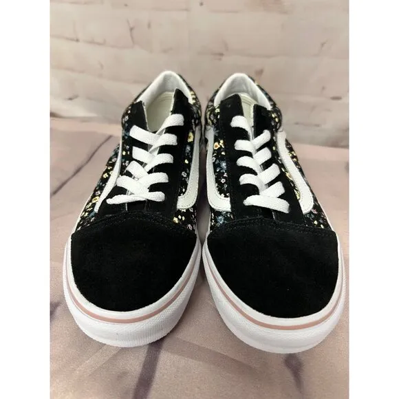 Vans Womens Girls Old Skool Black Floral Canvas Sneakers Size 5 Skater Shoes New