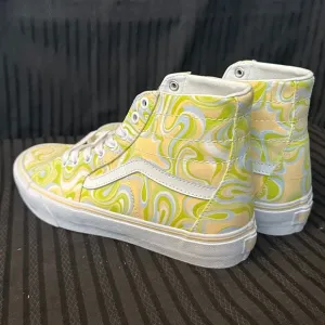 Vans Women's Sk8-Hi Tapered Swirl Lime Green Cream Canvas Shoes