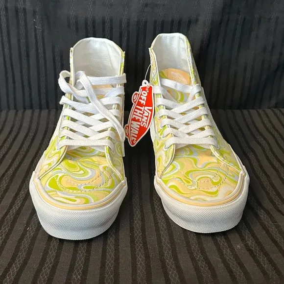 Vans Women's Sk8-Hi Tapered Swirl Lime Green Cream Canvas Shoes