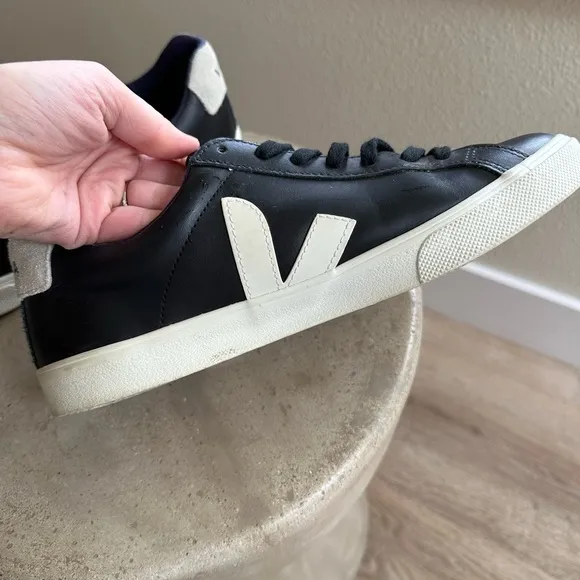 Veja Campo Black and White Low-Top Sneakers with Textured Upper