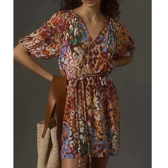 Velvet by Graham &amp; Spencer Gracie Mini Dress Size L Tan Casual Anthropologie