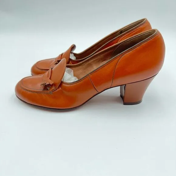 Velvet Step Vintage 1950’s Tan Brown Leather Women Heels Size 6.5