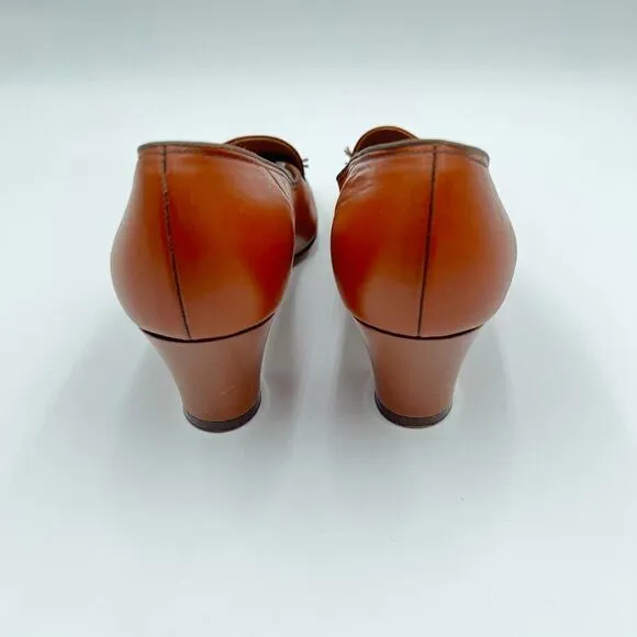 Velvet Step Vintage 1950’s Tan Brown Leather Women Heels Size 6.5