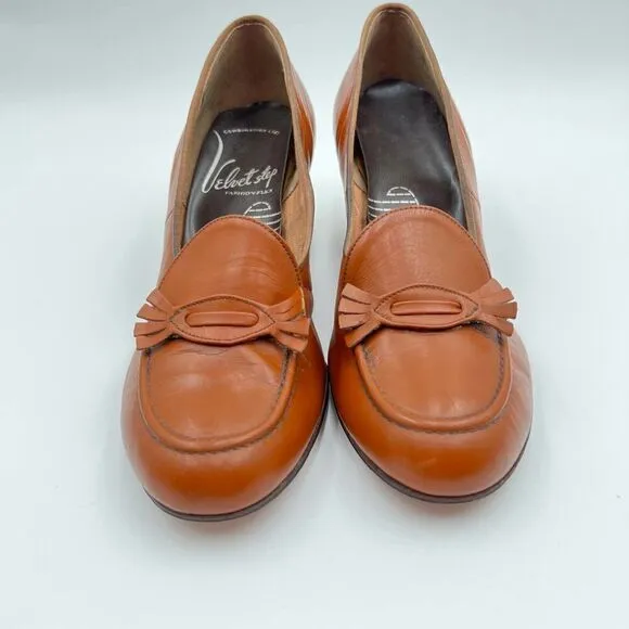 Velvet Step Vintage 1950’s Tan Brown Leather Women Heels Size 6.5