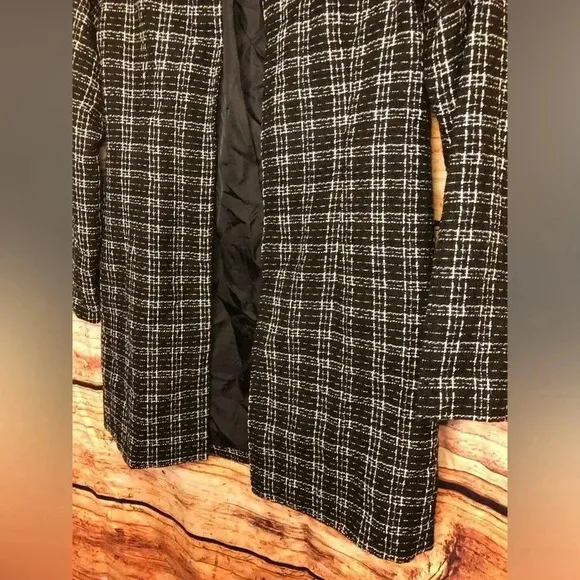 VENUS Black and White Tweed and Faux Leather Coat