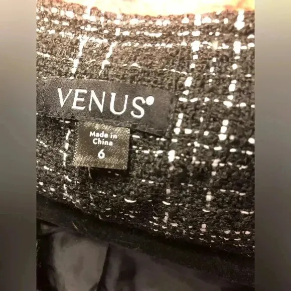 VENUS Black and White Tweed and Faux Leather Coat