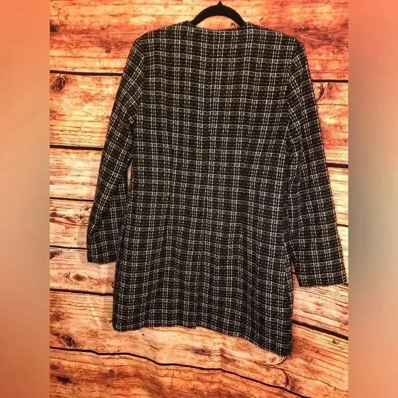 VENUS Black and White Tweed and Faux Leather Coat