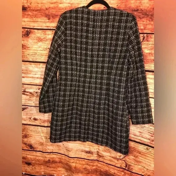 VENUS Black and White Tweed and Faux Leather Coat