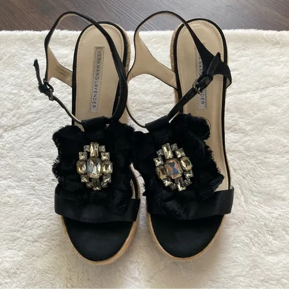 Vera Wang Lavender espadrille wedges high platform heels jeweled rhinestone sz 8