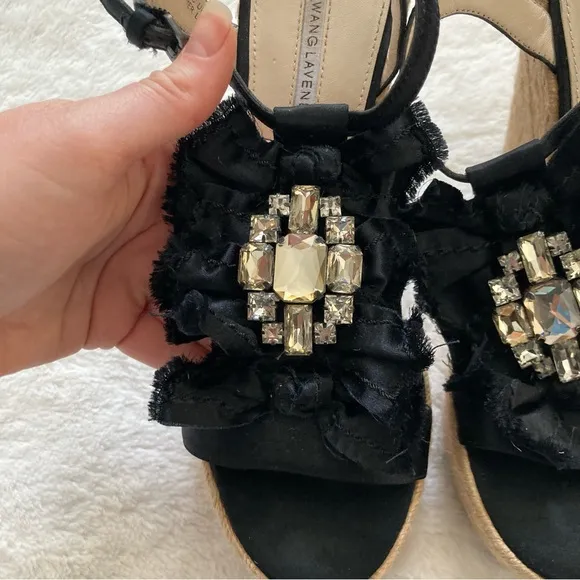 Vera Wang Lavender espadrille wedges high platform heels jeweled rhinestone sz 8