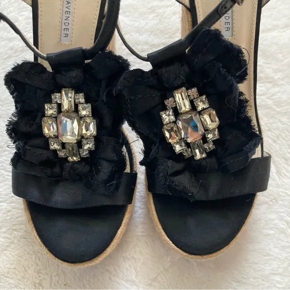 Vera Wang Lavender espadrille wedges high platform heels jeweled rhinestone sz 8