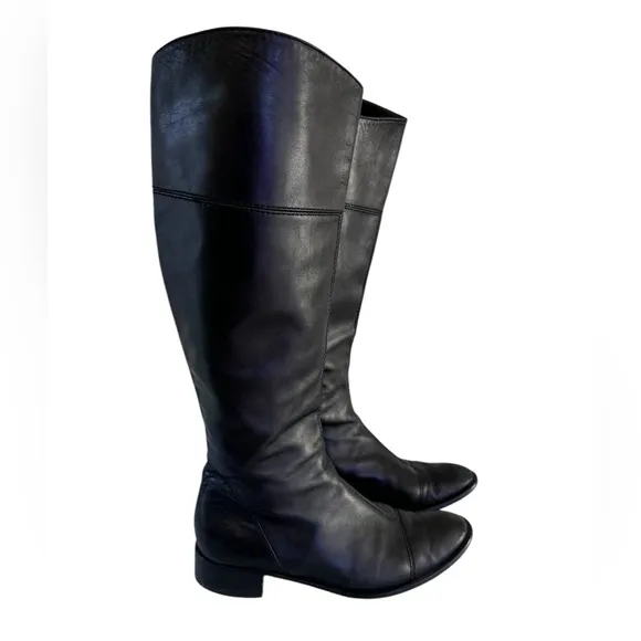 Vero Cuoio Women's Tall Black Leather Flat Boots Size 8.5
