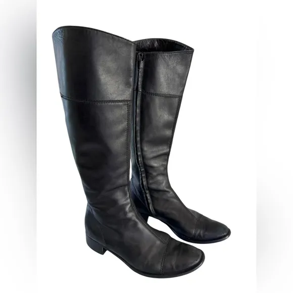 Vero Cuoio Women's Tall Black Leather Flat Boots Size 8.5