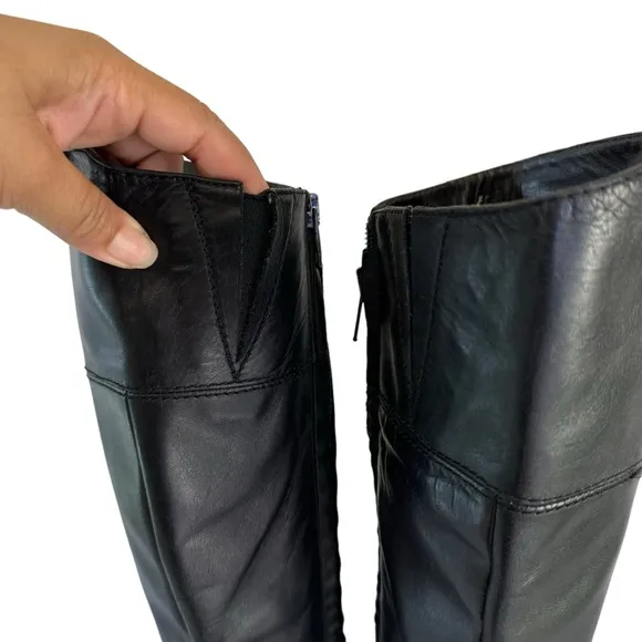 Vero Cuoio Women's Tall Black Leather Flat Boots Size 8.5