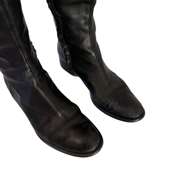Vero Cuoio Women's Tall Black Leather Flat Boots Size 8.5