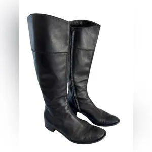 Vero Cuoio Women's Tall Black Leather Flat Boots Size 8.5
