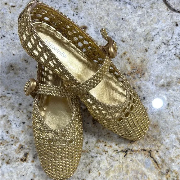 Verona Macrame Ballet Flat In Gold Metallic Leather