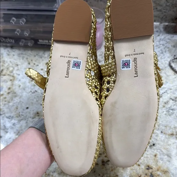 Verona Macrame Ballet Flat In Gold Metallic Leather