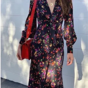 Veronica Beard black Amber Silk BlendFloral Midi Cocktail Dress 6