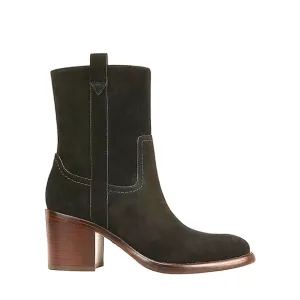 Veronica Beard Carmen Black Suede Western Heeled Boots with Stacked Wooden Heel