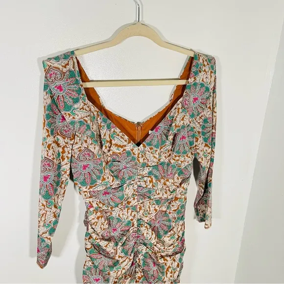 Veronica Beard Lozano Ruched Floral Printed Silk-blend Crepe Mini Dress Bohemian