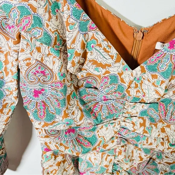 Veronica Beard Lozano Ruched Floral Printed Silk-blend Crepe Mini Dress Bohemian
